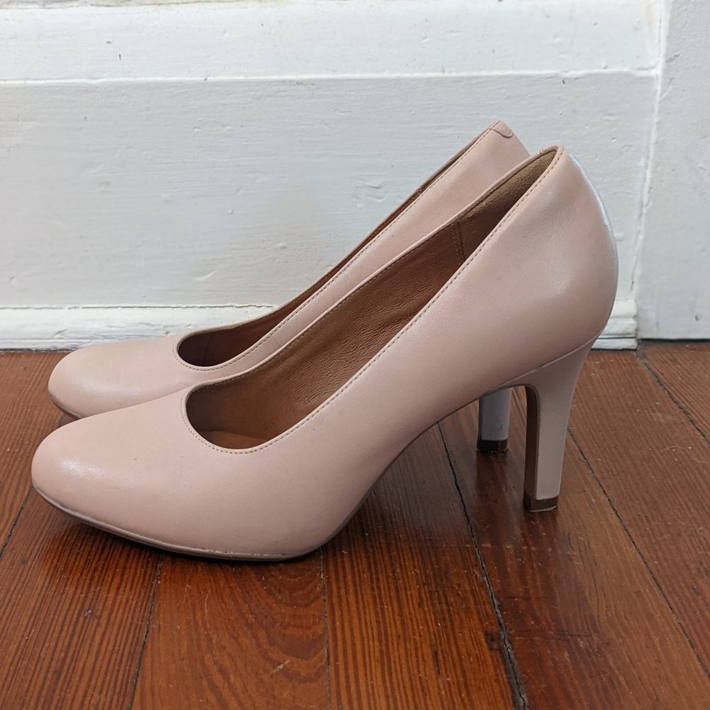 Clarks leather nude heels, size 7.5